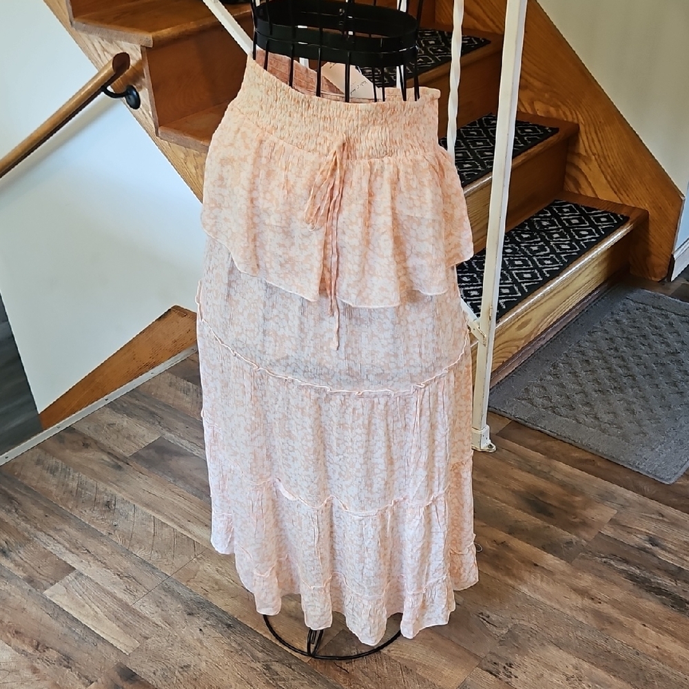 👗Kiwi + Punch Light Orange Tiered Maxi Skirt